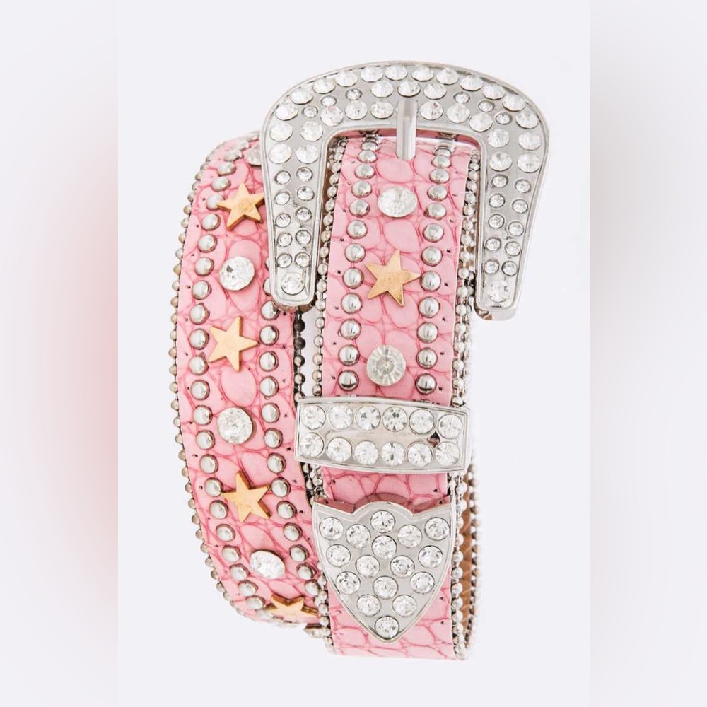 Pink & Silver Genuine Leather Crystal Fashion Belt
